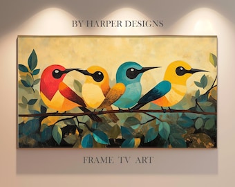 Mid Century Birds TV Art | Samsung Frame TV | Bird Landscape Painting | Birds Painting | Vintage Geometric Painting | Digital Art