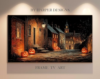 Spooky Town Frame TV Art, Halloween Frame TV, Autumn Painting, Fall Samsung TV Art, Thanksgiving Screensaver, Digital Art, Halloween Art