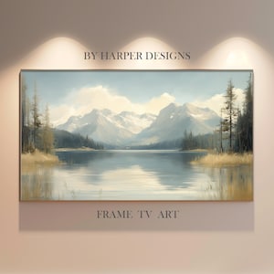 Frame TV Art, Vintage Lake Landscape Painting, Mountains Oil Painting, DIGITAL Download, Samsung Frame Art