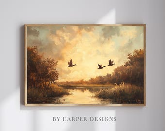 Fliegende Enten Wand Kunst Druck | Landschaft Gemälde | DRUCKBARE Wandkunst | Rustikale Malerei | Vintage Druck | Digitale Kunst