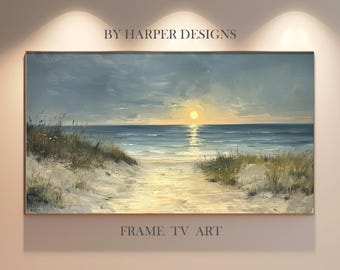Moody Vintage Beach Oil Painting | Samsung Frame Tv Art | Coastal Landscape | Nautical Seascape | Digital Download | Summer TV Art
