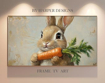 Easter Bunny Frame TV Art, Vintage Oil Painting Style, Easter Rabbit, Samsung TV, Instant Download