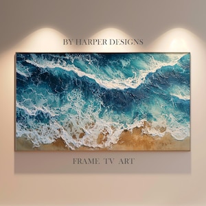 Samsung Frame Tv Art Abstract Ocean Waves Soft Blue Seascape Beach Painting Tv Art Cool Toned Textured Screensaver Blue Summer Frame Tv Art