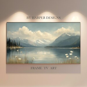 Frame TV Art, Vintage Lake Landscape Painting, Mountains Oil Painting, DIGITAL Download, Samsung Frame Art