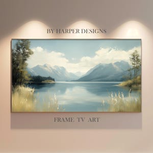 Frame TV Art, Vintage Lake Landscape Painting, Mountains Oil Painting, DIGITAL Download, Samsung Frame Art