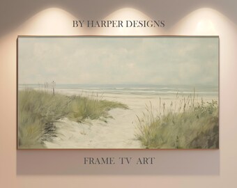 Vintage Beach Oil Painting | Samsung Frame Tv Art | Ocean TV Art | Coastal Landscape | Nautical Seascape | Digital Download | Summer TV Art