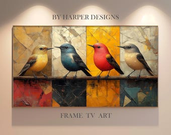 Mid Century Birds TV Art | Samsung Frame TV | Bird Landscape Painting | Birds Painting | Vintage Geometric Painting | Digital Art