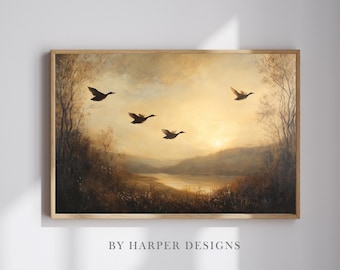 Fliegende Enten Wand Kunst Druck | Landschaft Gemälde | DRUCKBARE Wandkunst | Rustikale Malerei | Vintage Druck | Digitale Kunst