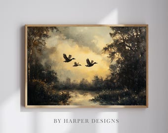 Fliegende Enten Wand Kunst Druck | Landschaft Gemälde | DRUCKBARE Wandkunst | Rustikale Malerei | Vintage Druck | Digitale Kunst