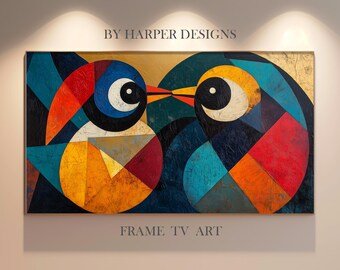 Mid Century Birds TV Art | Samsung Frame TV | Bird Landscape Painting | Birds Painting | Vintage Geometric Painting | Digital Art