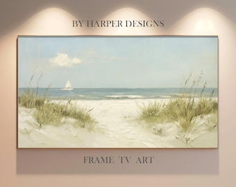 Vintage Beach Oil Painting | Samsung Frame Tv Art | Ocean TV Art | Coastal Landscape | Nautical Seascape | Digital Download | Summer TV Art