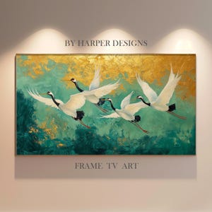 Flying Cranes | Samsung Frame TV Art | Vintage Cranes Painting | Vintage Samsung TV Art | Digital Download. Bird Art for Samsung Frame TV