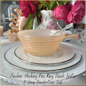 8 Vintage 1950 Fire King Peach set of Soup Bowls  Anchor Hocking , Lusterware,  Oven safe, French onion Soup Bowls, Fireking