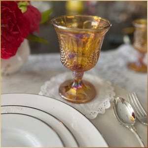 Vintage Iridescent Harvest Carnival Glass Goblets, Indiana Glass, Wine Glass, Fall, Summer, 1970&#39;s, Set of 4, Part Supply
