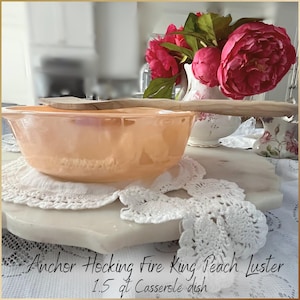 Vintage Fire King Peach Casserole Dish by Anchor Hocking 1950, 1.5 quart Lusterware Oven safe,  cake pan, baking dish, Fireking