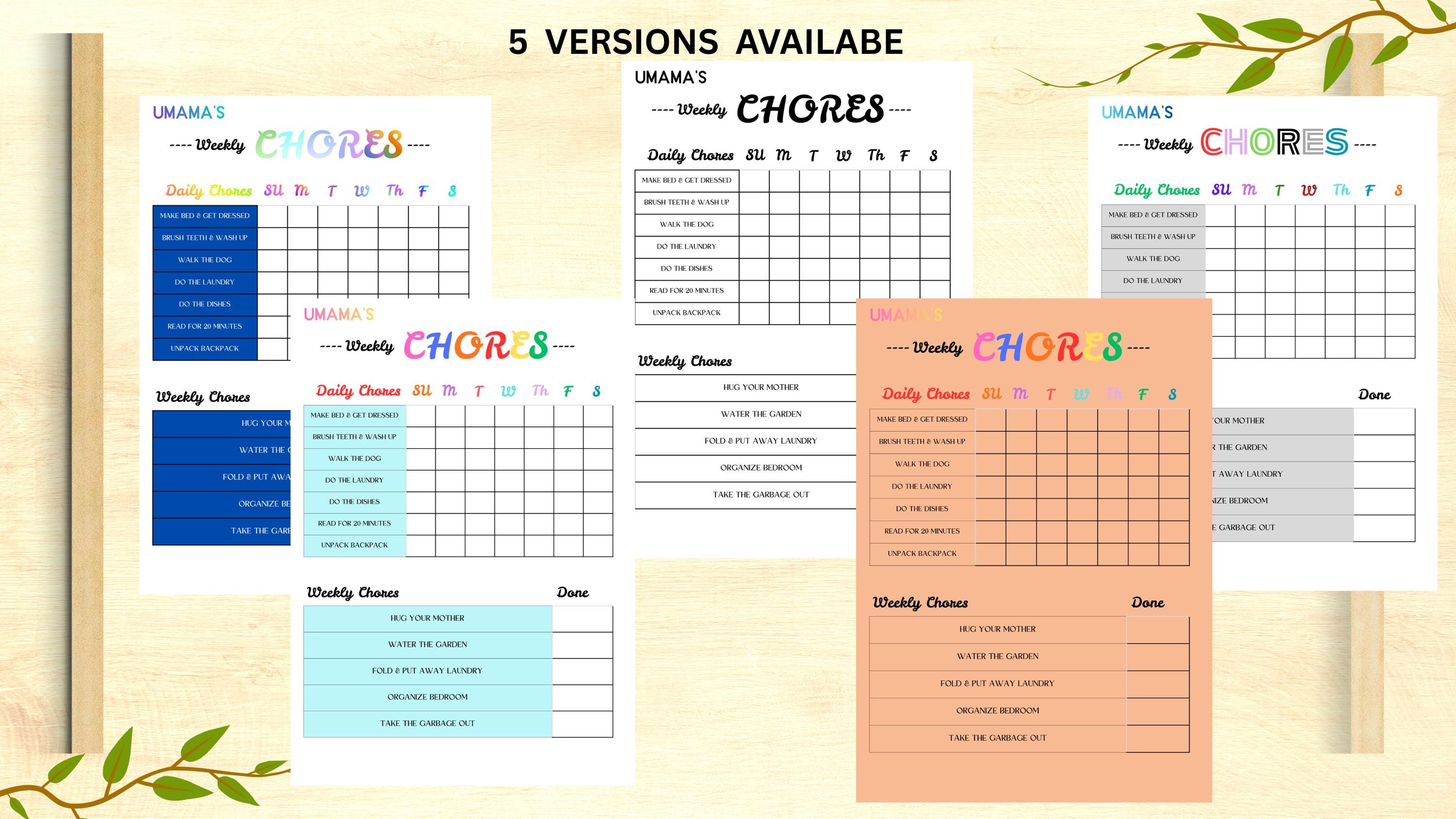 Editable Weekly Chore Chart for Kids | Printable Daily & Weekly Chores ...