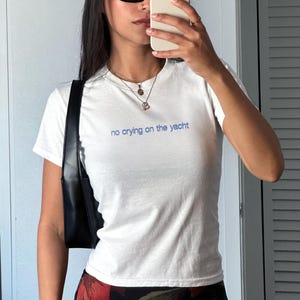 Y2K Baby Tee: No Crying On The Yacht Retro Crop Top