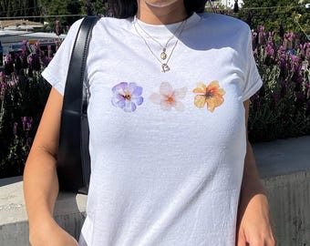Y2K baby tee: Flower Crop Top, vintage crop top, 90s graphic tee