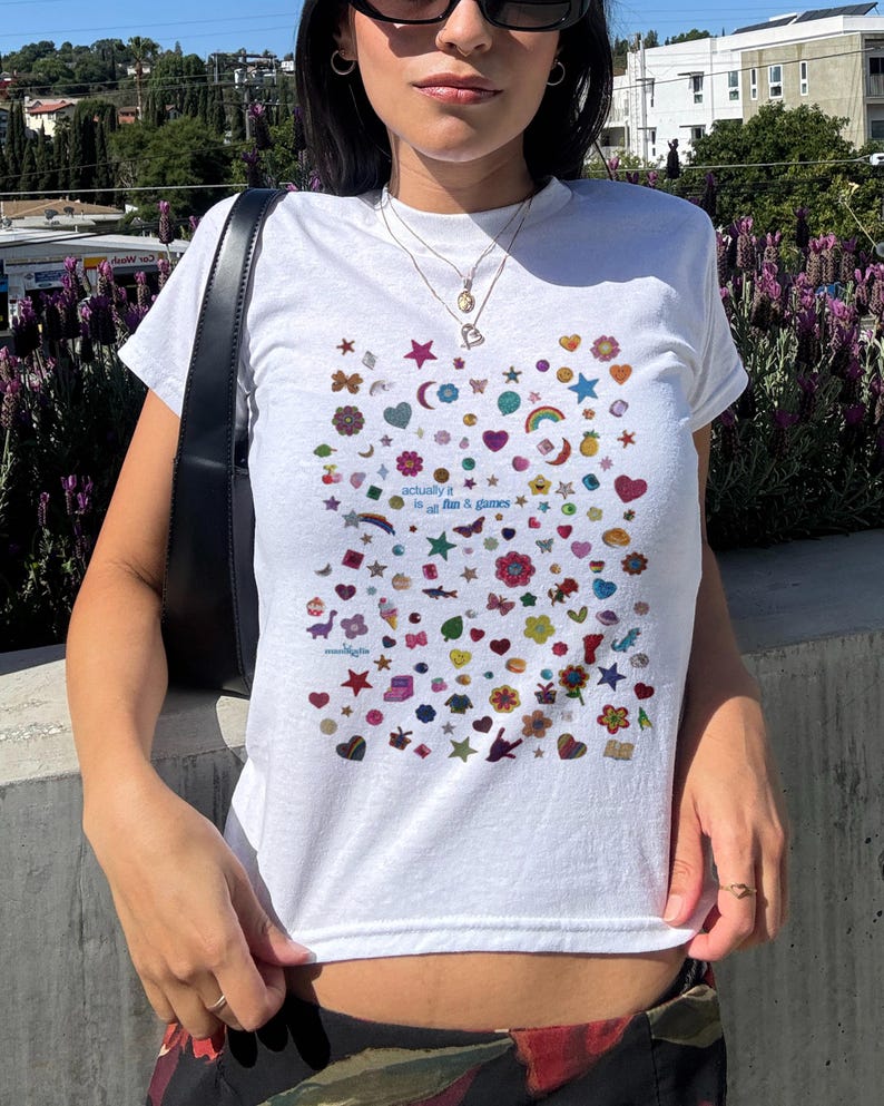 Actually It Is All Fun & Games Baby Tee, Graphic Tee, Y2K Baby Tee, 90s Aesthetic T-shirt, Vintage Tee image 1