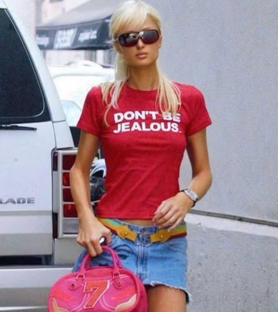 Don't Be Jealous Y2K Baby Tee, Y2K Slogan Shirt, Trendy Graphic Top , Cute 2000s Crop Top, Paris Hilton Shirt