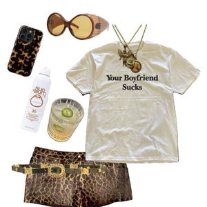 Y2K baby-T-shirt: je vriend is waardeloos, grappige retro crop top