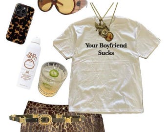 Y2K baby-T-shirt: je vriend is waardeloos, grappige retro crop top
