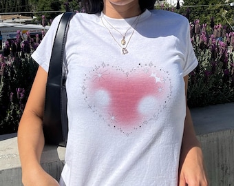 Y2K coquette baby tee, vintage crop top, coquette pink heart, 90s graphic tee