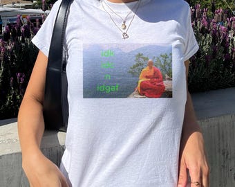 Koszulka IDK IDC & IDGAF, koszulka Y2K, estetyka lat 2000., zabawna grafika