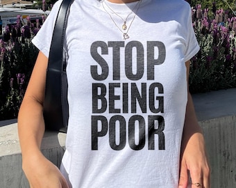 Koszulka dla niemowląt Y2K, krótki top Y2K, krótki top z lat 2000., koszulka Paris Hilton „Przestań być biedny”