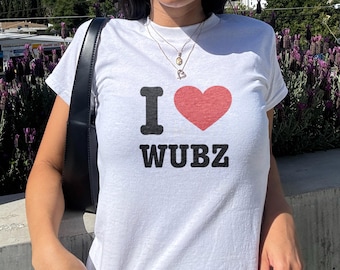 Maglietta per neonati I Love Wubz, top corto Y2K Rave, maglietta EDM, outfit da festival musicale