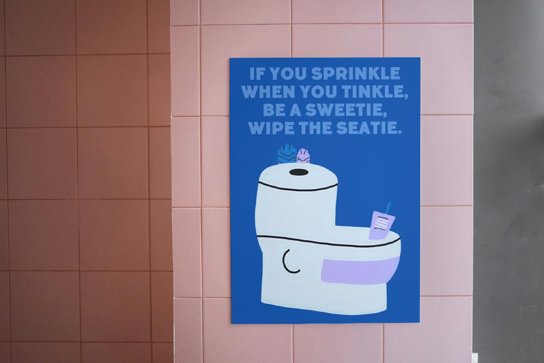 Sprinkle Mess Clean up Your Sprinkle Mess! Blue and Purple Funny Bathroom Wall Art ...