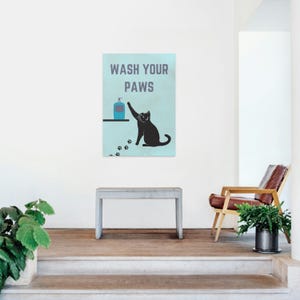 Póster divertido de gato para el baño / Impresión digital "Lávate las patas" / Arte mural de gatitos adorables para amantes de los gatos / Decoración de baño / Descarga instantánea