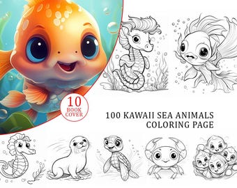 Kawaii Sea Animals Coloring Pages – 100 Designs (PDF Download)
