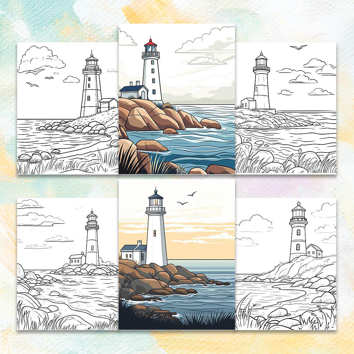 Lighthouse Drawing.pdf Fantasy Lighthouses Coloring Page: 162 Printable Designs (PDF/PNG/JPEG ...