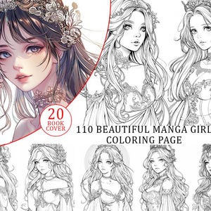 110 Anime Style Manga Girl Coloring Pages - Instant PDF Digital Download, Printable Adult Coloring Sheets, Light and Dark Versions