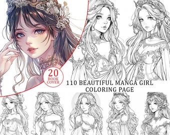 Páginas para colorear de chicas de anime manga: versiones claras y oscuras (Descarga PDF)