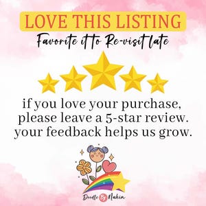 Pode incluir: Imagem com texto que diz "LOVE THIS LISTING" e "Favorite it to Re-visit late". Tamb&eacute;m inclui cinco estrelas douradas e o texto "se voc&ecirc; ama sua compra, por favor, deixe uma avalia&ccedil;&atilde;o de 5 estrelas. seu feedback nos ajuda a crescer."