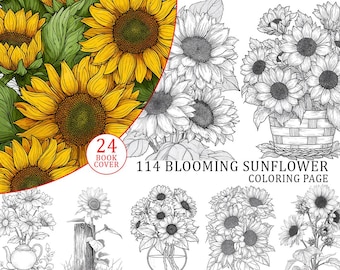 ひまわりの塗り絵：グレースケールの大人向け塗り絵（印刷可能なPDFファイル）