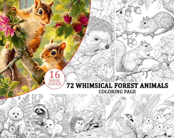 Páginas para colorir de animais da floresta: 72 designs em PDF para impressão (download digital)