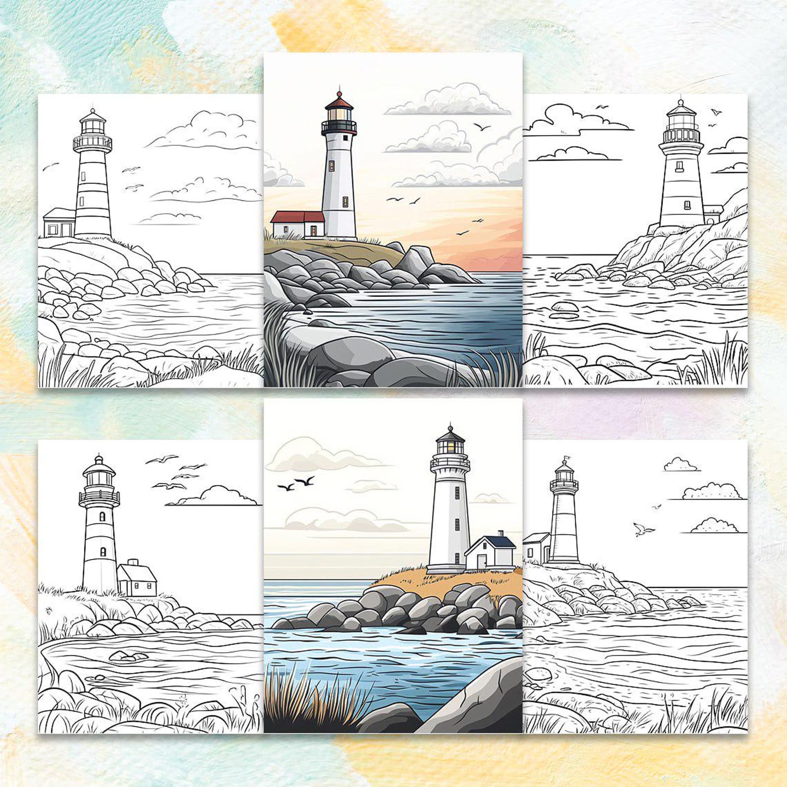 Lighthouse Drawing.pdf Fantasy Lighthouses Coloring Page: 162 Printable Designs (PDF/PNG/JPEG ...