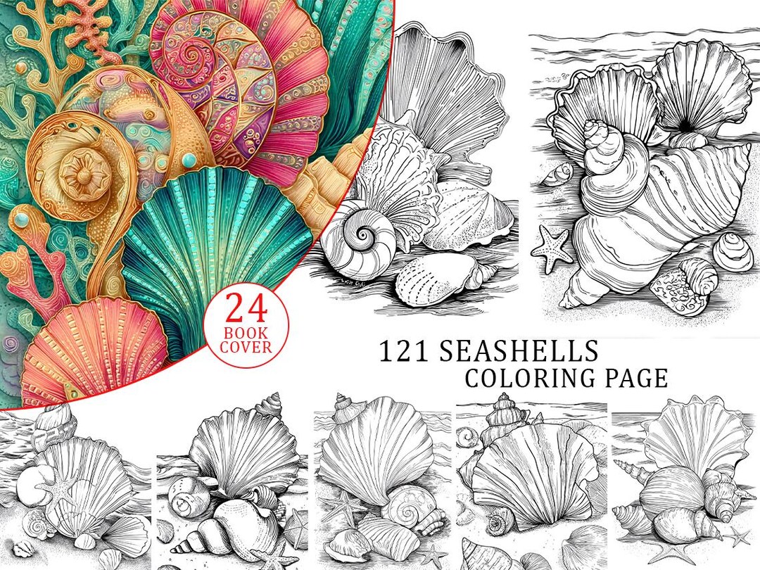 Seashells Coloring Book: 121 Printable Pages for Adults & Kids (PDF ...