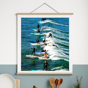 Santa Cruz California Surfing Print  Colorful Ocean Photography | Surf Wall Art | Coastal Beach Decor | Wave Riders Poster | Canvas Wall art