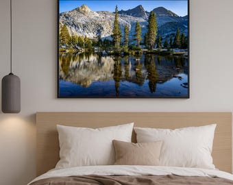 Park Narodowy Yosemite, wydruk: Odbicie w jeziorze, fotografia krajobrazu górskiego