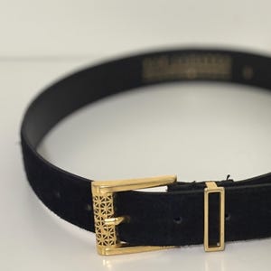 Vintage 1980s Genuine Leather Black Suede Belt with Gold Buckle | 80s Italian Designer Waist Belt by The Limited
