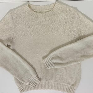 Vintage Cream Knit Pullover Sweater | Minimalist Textured Soft Knit Jumper | 90s Classic Neutral Sweater | Cozy Cottagecore Knitwear