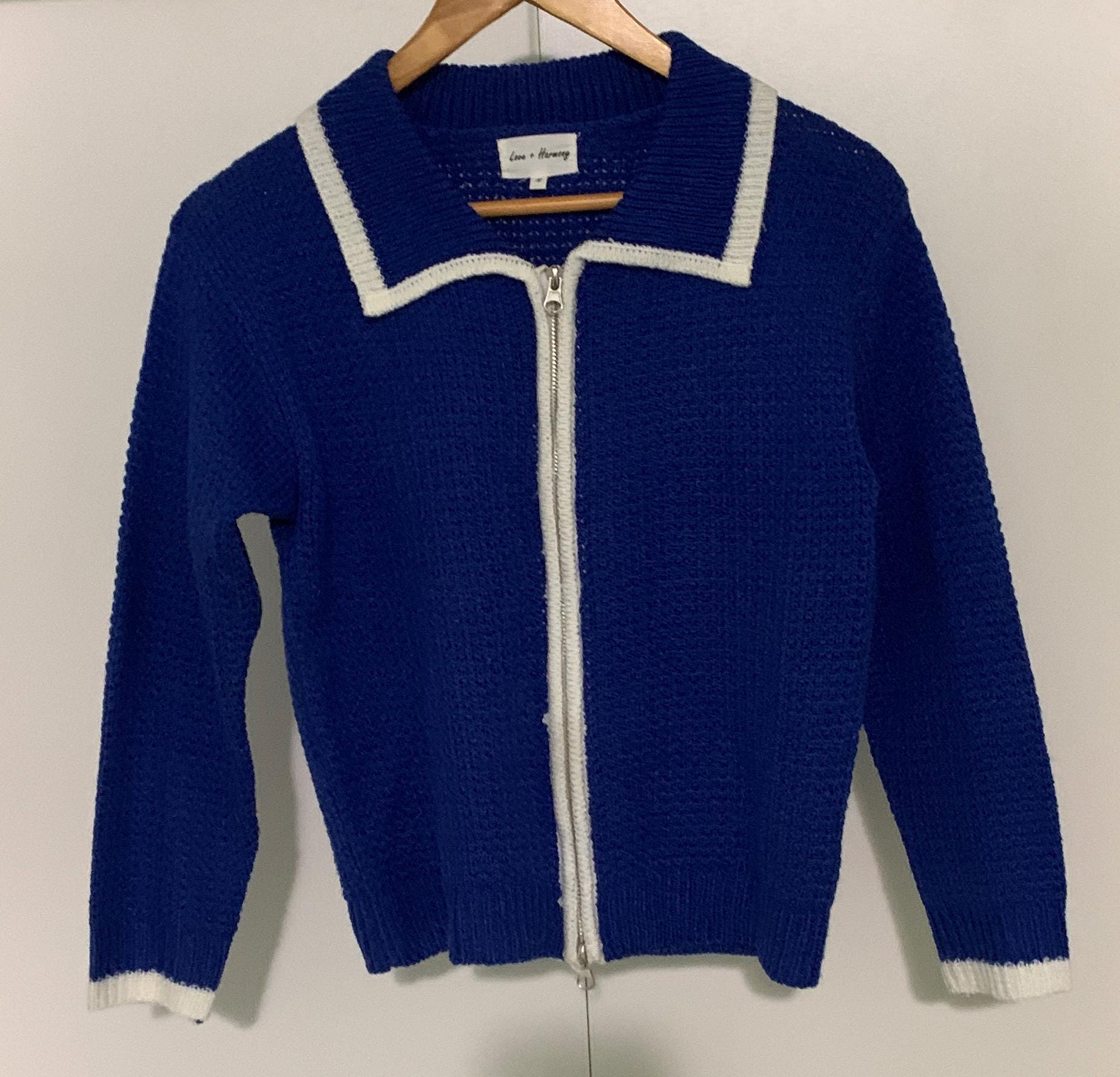 Retro Blue Knit Zip-up Sweater: 80s Inspired Cardigan - Etsy