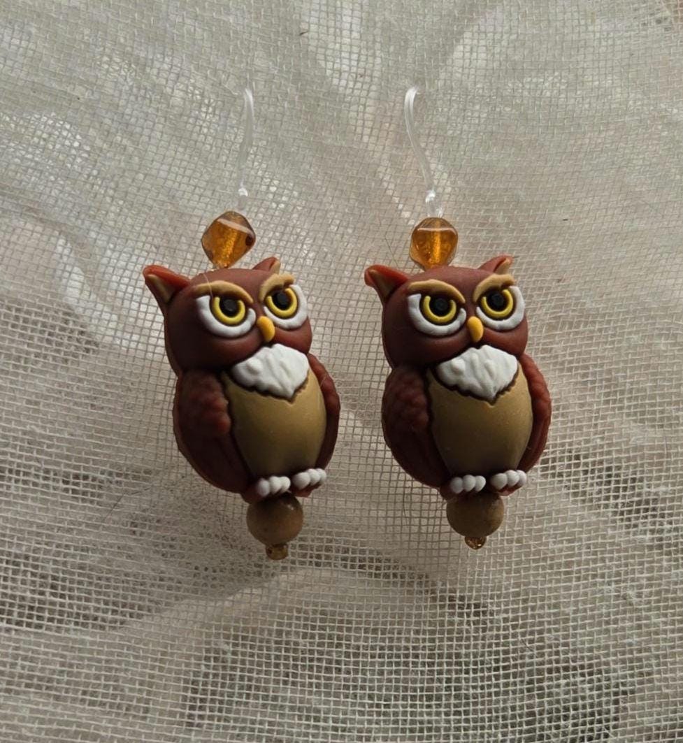 3D Silicone Owl Dangle Earrings: Hypoallergenic Plastic Hooks