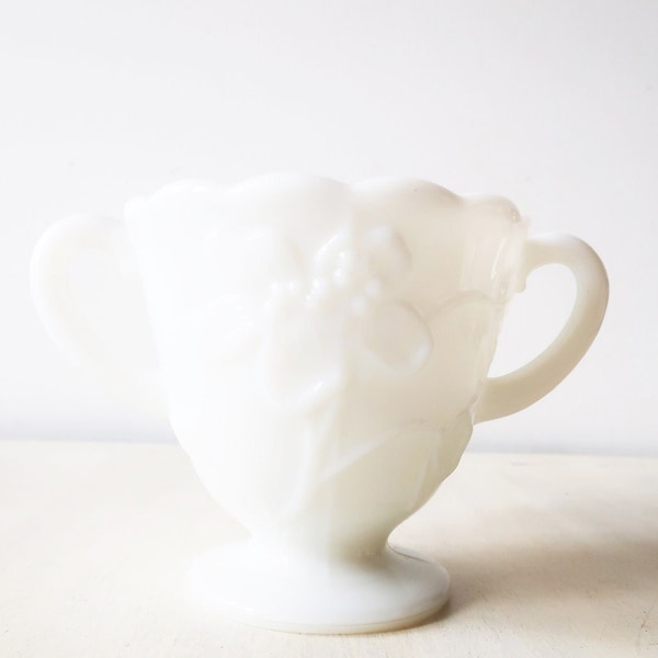 Vintage small white milk glass double handled cup