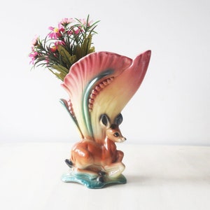 Vintage kitsch deer posy lustreware vase