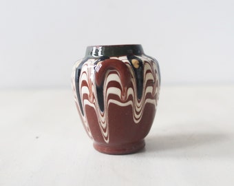 Vintage miniature brown pottery vase, hand painted pottery vase